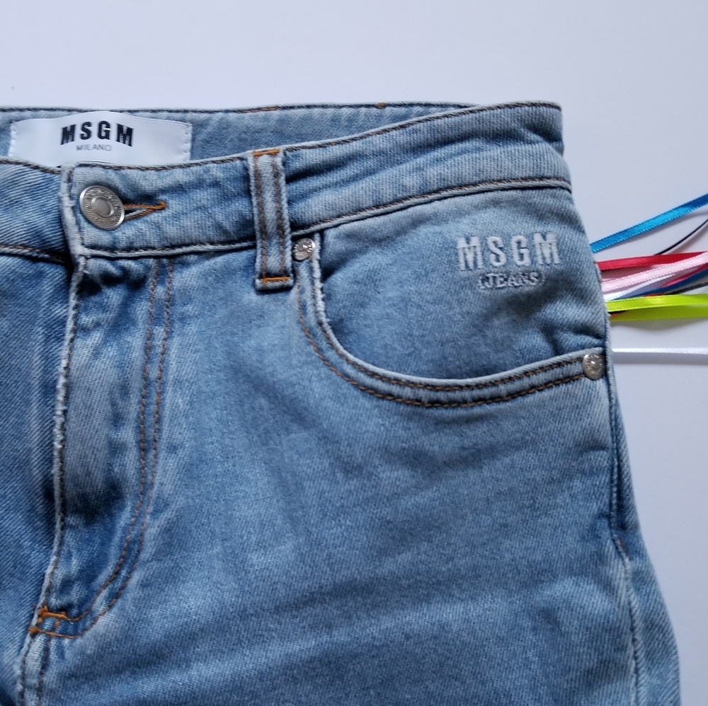 MSGM Straight Leg Cropped Denim Pants Size 42 US 6 Mid Wash Blue - Picture 5 of 9